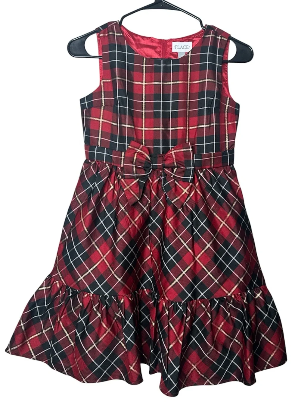 Children’s Place Christmas Plaid Dress with Bow Size 12